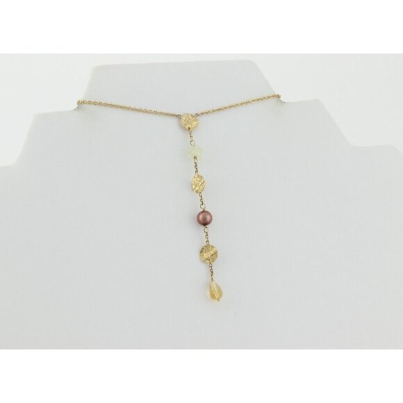 Unbranded Jewelry - 14k Yellow Gold Freshwater Brown Pearl, Quartz, Citrine Necklace Y Drop Lariat